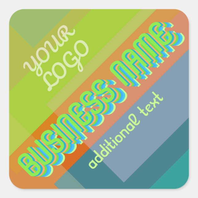 Adesivo Quadrado Nome de Negócios e Formas Geométricas Retromoderno (Frente)