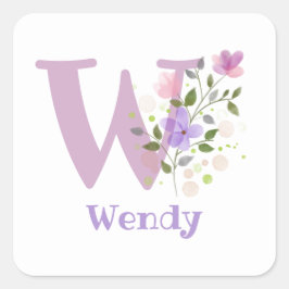 Adesivo Quadrado Nome de Plus Inicial Wendy Floral Design