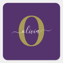 Adesivo Quadrado Nome de script de monograma personalizado Roxo Bra