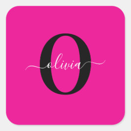 Adesivo Quadrado Nome de Script do Monograma Personalizado - Cor-de