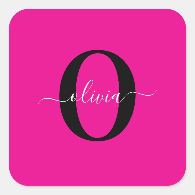 Adesivo Quadrado Nome de Script do Monograma Personalizado - Cor-de (Frente)