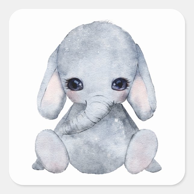 Adesivo Quadrado Nome do Elefante Personalizado Cujo Nome Watercolo (Frente)