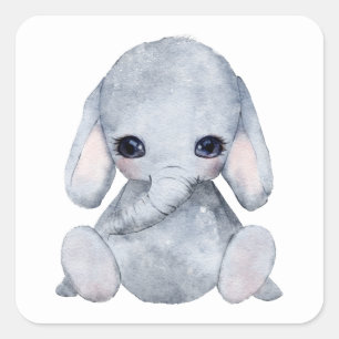 Adesivo Quadrado Nome do Elefante Personalizado Cujo Nome Watercolo
