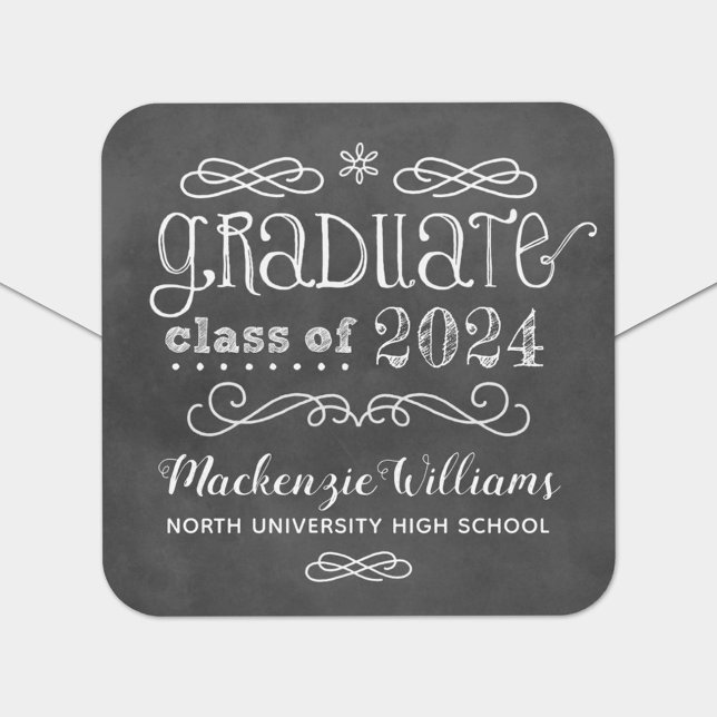 Adesivo Quadrado Nome do Formando Rustic Black Chalkboard Custom 20 (Criador carregado)