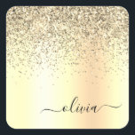 Adesivo Quadrado Nome do Glam do Monograma Dourado Glitter Metal<br><div class="desc">Folha Dourada, Folha Metálica Glitter Esmagada Monograma Metálica Nome e Etiquetas de Endereço do Autocolante de Papel Inicial. Isto faz o doce e perfeito aniversário de 16 anos, casamento, chá de panela, aniversário, chá de fraldas ou festa de solteira presente para alguém que ama luxo de luxo e estilos quíticos....</div>