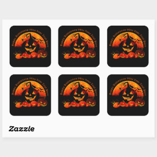 Adesivo Quadrado Nome do Halloween Ano 20xx Glow Pumpkin Web