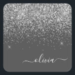 Adesivo Quadrado Nome do Monograma da Girly Glitter Sparkle Cinza S<br><div class="desc">Prata e Cinzas (Cinzas) Brilhante Brilhante Metálica Bruta Monograma Nome Papel - Etiquetas de Endereço do Adesivo do Partido Papel. Isto faz o doce e perfeito aniversário de 16 anos, casamento, chá de panela, aniversário, chá de fraldas ou festa de solteira presente para alguém que ama luxo de luxo e...</div>