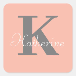 Adesivo Quadrado Nome do Monograma de Pêssego Claro
