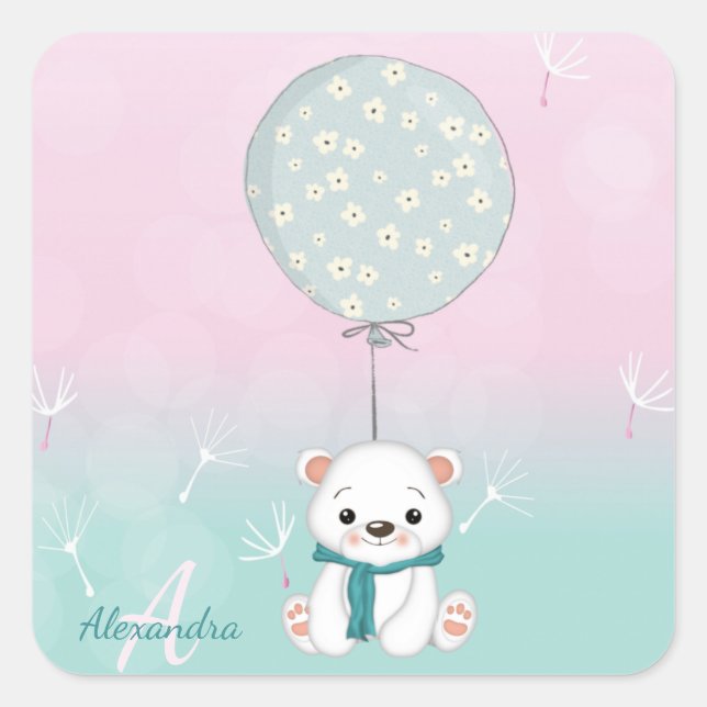 Adesivo Quadrado Nome do Monograma do Urso Bebê Cinto (Frente)