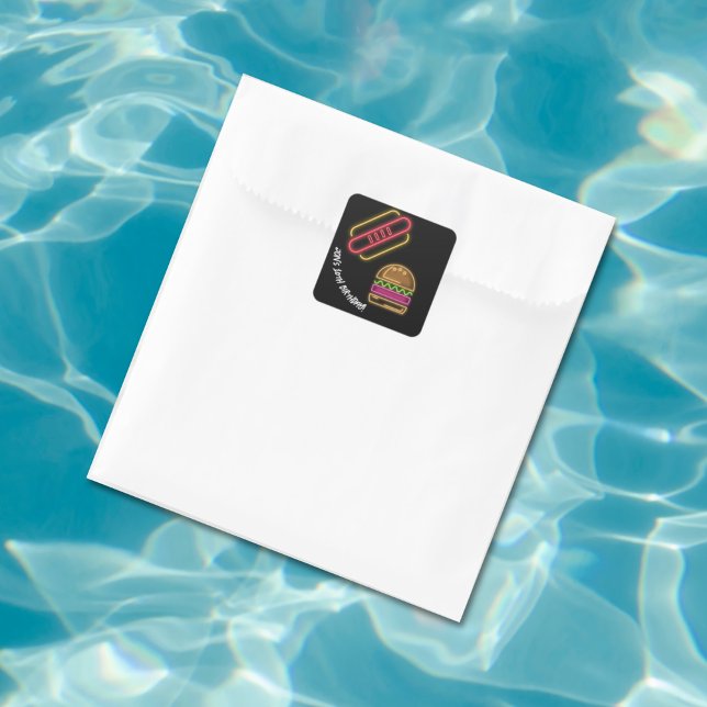 Adesivo Quadrado Nome do Monograma Neon Fast Comida Vibrante (Criador carregado)