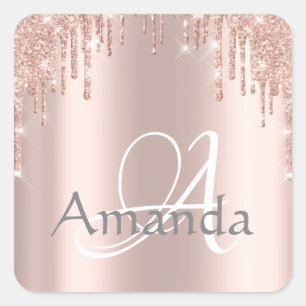 Adesivo Quadrado Nome do Monograma Rosa Blush Powder Drivers Glitte
