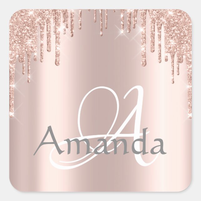 Adesivo Quadrado Nome do Monograma Rosa Blush Powder Drivers Glitte (Frente)