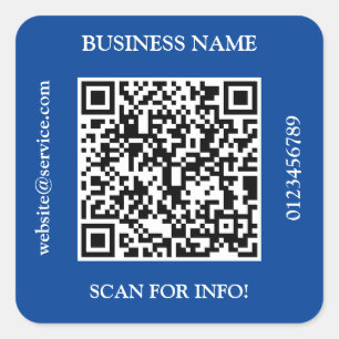 Adesivo Quadrado Nome do Negócio Código QR Site Promo Azul Escuro