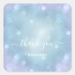 Adesivo Quadrado Nome do obrigado Azul Aqua Casamento Pastel Bridal