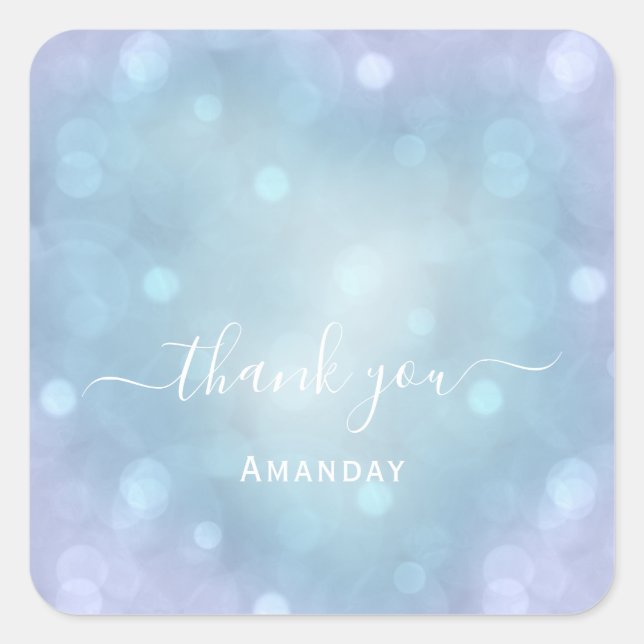 Adesivo Quadrado Nome do obrigado Azul Aqua Casamento Pastel Bridal (Frente)