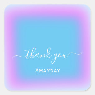 Adesivo Quadrado Nome do obrigado Blue Pink Ocean Makeup Bridal Swe