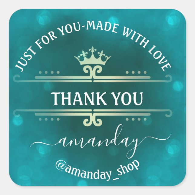 Adesivo Quadrado Nome do obrigado Boutique Compro Royal Crown Doura (Frente)