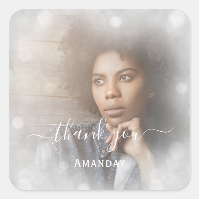 Adesivo Quadrado Nome do obrigado Cinza de Foto Sweet16 (Frente)