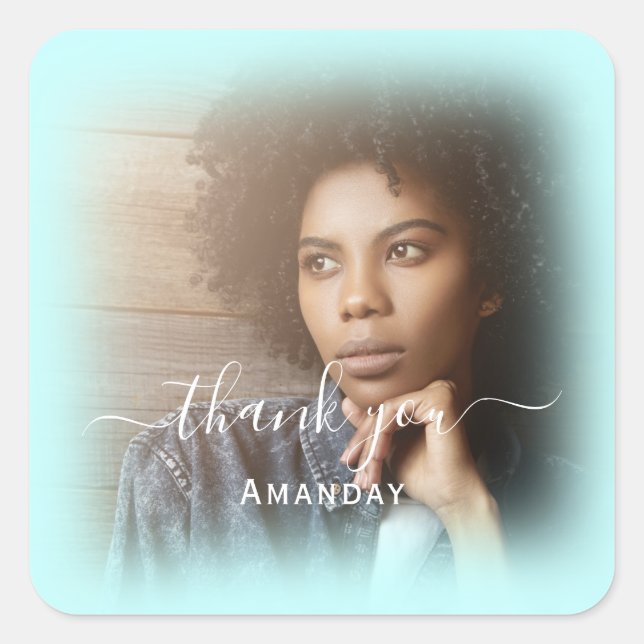 Adesivo Quadrado Nome do obrigado Foto Aqua Blue Bridal Sweet16 (Frente)