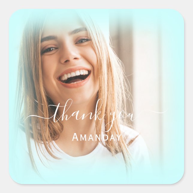 Adesivo Quadrado Nome do obrigado Foto AZUL PASTEL Bridal Sweet16 (Frente)