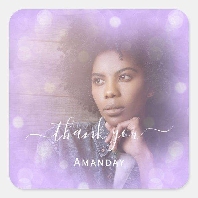 Adesivo Quadrado Nome do obrigado Foto Roxo Bridal Sweet16 (Frente)
