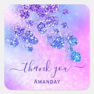 Adesivo Quadrado Nome do obrigado Holograficamente Bridal Rosa Azul