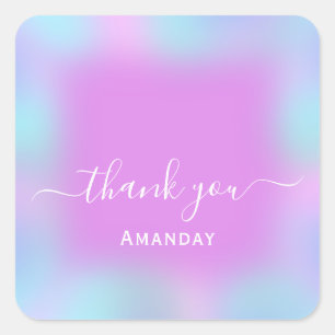 Adesivo Quadrado Nome do Obrigado Holograph Pastel Blue Pink Unicor