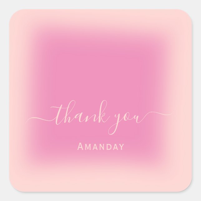 Adesivo Quadrado Nome do obrigado Rosa Pink Pastel Bridal Sweet16 (Frente)