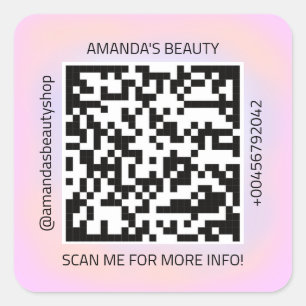 Adesivo Quadrado Nome do Promocional de Código QR Contato Pink da