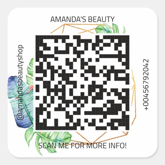 Adesivo Quadrado Nome do Promocional de Código QR Contato Tribal da (Frente)