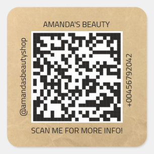 Adesivo Quadrado Nome do Promocional do Código QR Contate o Kraft