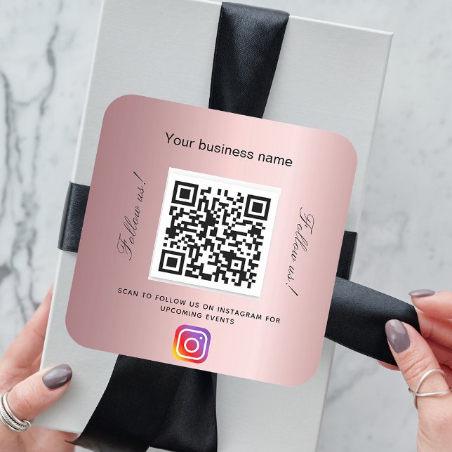 Adesivo Quadrado Nome do salão de negócio rosa com o nome qr code I (Criador carregado)