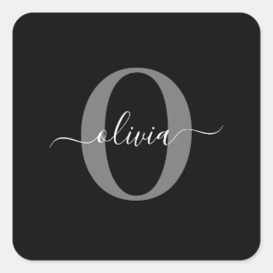 Adesivo Quadrado Nome do script do monograma personalizado Cinza br