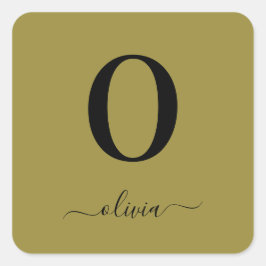 Adesivo Quadrado Nome do Script Monograma Personalizado Dourado E P