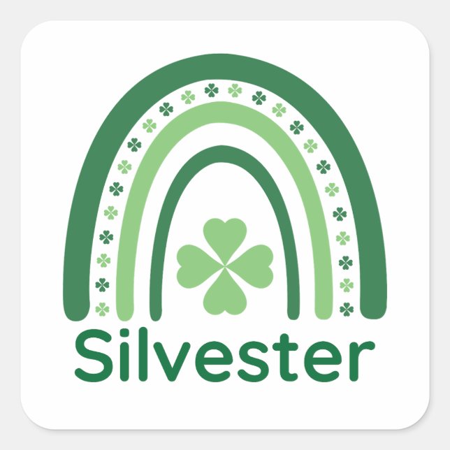 Adesivo Quadrado Nome do Silvester Clover Boho Rainbow (Frente)