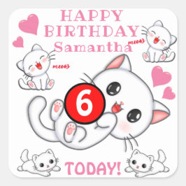 Adesivo Quadrado Nome e Aniversário da Criança Idade dos Gatinhos B