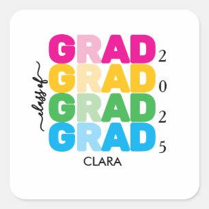 Adesivo Quadrado Nome e Ano de Graduação Coloridos e Personalizados
