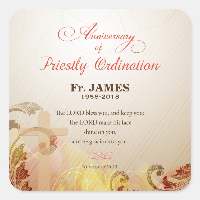 Adesivo Quadrado Nome e ano personalizados, 60.a ordenação principa (Frente)