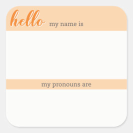 Adesivo Quadrado Nome e Tag Pronoun - Laranja Square