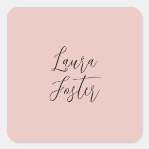 Adesivo Quadrado Nome Elegante de Manuscrito Clássico Rosa Dourado