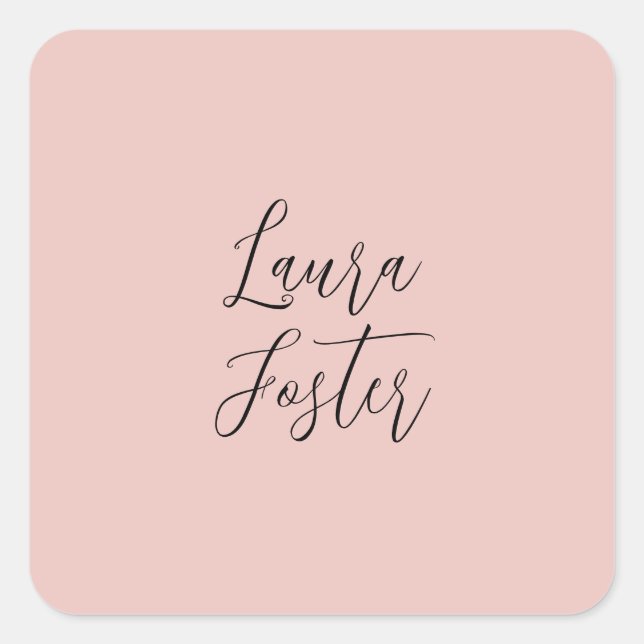 Adesivo Quadrado Nome Elegante de Manuscrito Clássico Rosa Dourado (Frente)