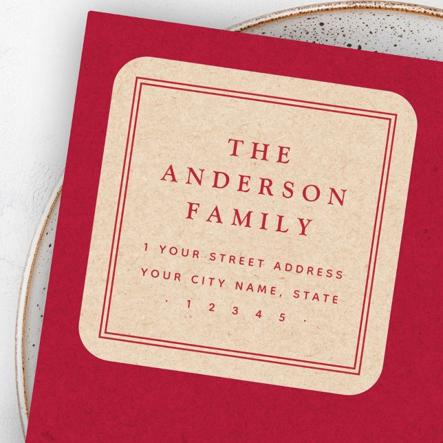 Adesivo Quadrado Nome Elegante fronteira Kraft endereço de retorno (Elegant name border Kraft look return address Square Sticker)