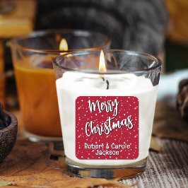 Adesivo Quadrado Nome, Feliz Natal - Estrelas Vermelhas e Brancas