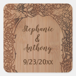 Adesivo Quadrado Nome Floral de Casamento de Madeira com Gravação R