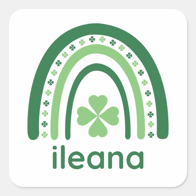 Adesivo Quadrado Nome ileana Clover Boho Rainbow (Frente)