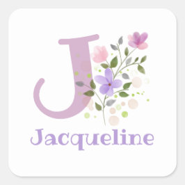 Adesivo Quadrado Nome inicial J Plus Jacqueline & Flowers Design