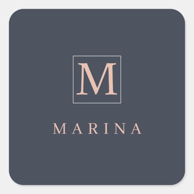 Adesivo Quadrado Nome inicial personalizado do carvão (Frente)