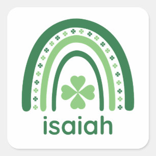 Adesivo Quadrado nome isaiah Clover Boho Arco-íris