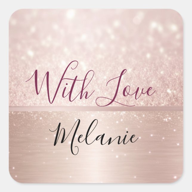 Adesivo Quadrado Nome metálico Glittery Rosa Dourado Glam (Frente)