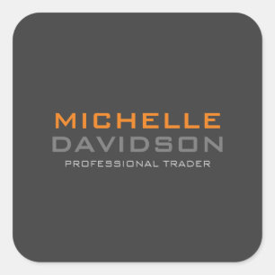 Adesivo Quadrado Nome Minimalista de Texto Laranja da Cinza Moderna